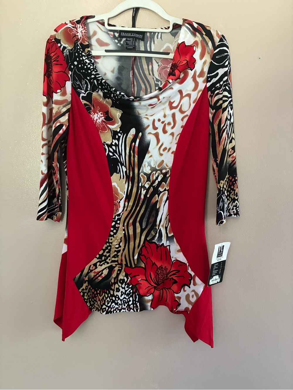 Frank Lyman Design Red Floral & Animal-Print Draped Tunic